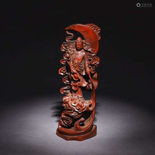 A Chinese Boxwood Carved Guanyin Statue