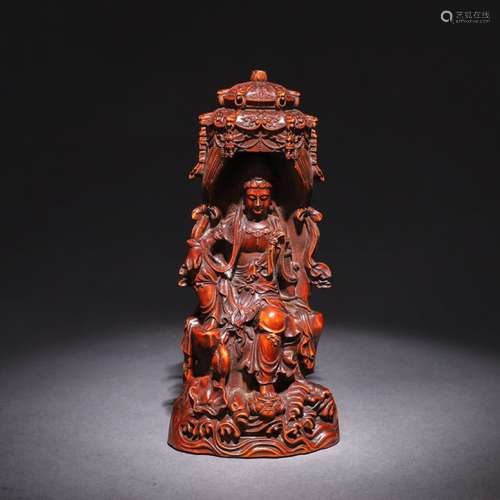 A Chinese Boxwood Carved Guanyin Statue