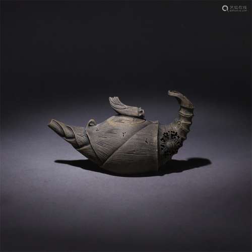 A Chinese Taihu Stone Carved Bamboo shoot Shaped Tea Pot