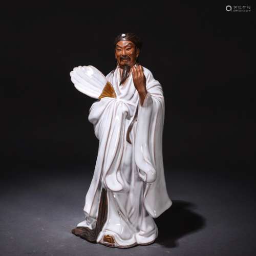 A Chinese Shiwan Kiln Porcelain Zhu Geliang Statue