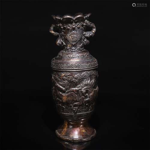 A Chinese Gild Bronze Horse Pattern Vase