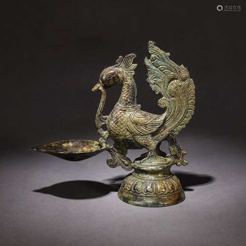 A Chinese Bronze Chicken oil lamp