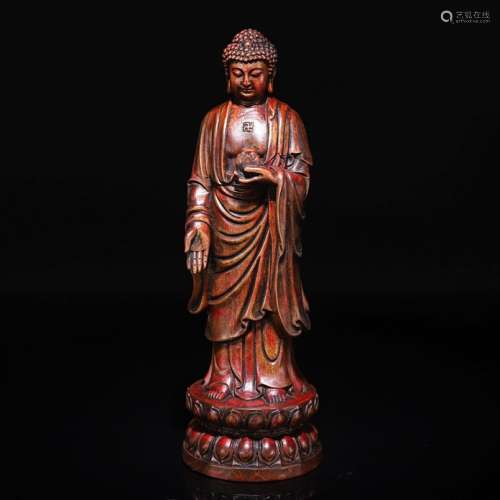 A Chinese Boxwood Carved Sakyamuni Statue