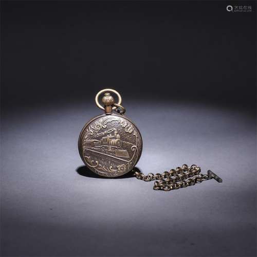 A Chinese Locomotive Pattern Copper Pocket watch