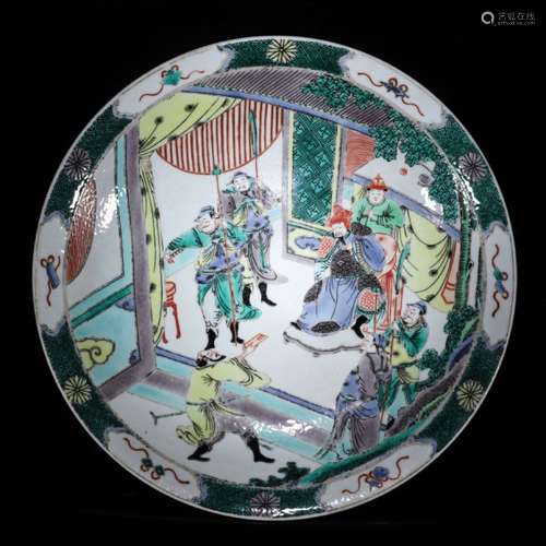 A Chinese Blue and White Famille Verte character story Painted Porcelain Plate