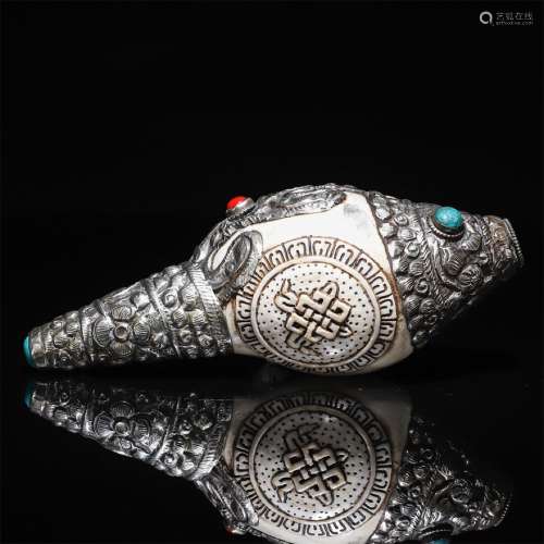 A Chinese Silver Buddhist Instrument Sea Snail