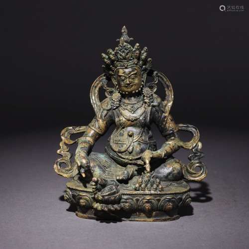 A Chinese Bronze Statue of Yellow Fortune God Bodhisattva