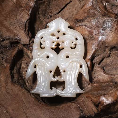 A Chinese Figures Pattern Hetian Jade Carved Pendant