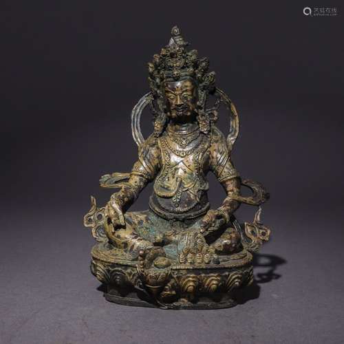 A Chinese Bronze Statue of Yellow Fortune God Bodhisattva