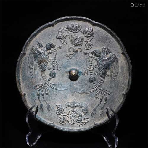 A Chinese parrots Pattern Bronze Mirror