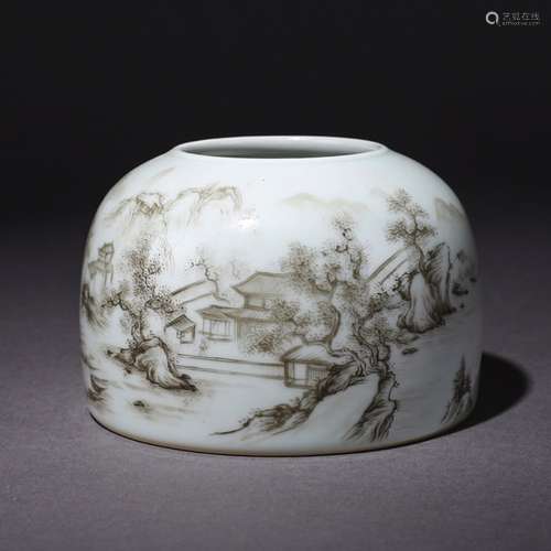 A Chinese Grisaille Landscape Painted Porcelain Water Pot