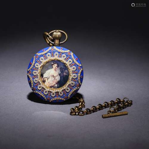 A Chinese Cloisonne Religious figures Pattern Pocket Watch