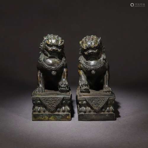 A Pair of Chinese Bronze Lion Ornaments