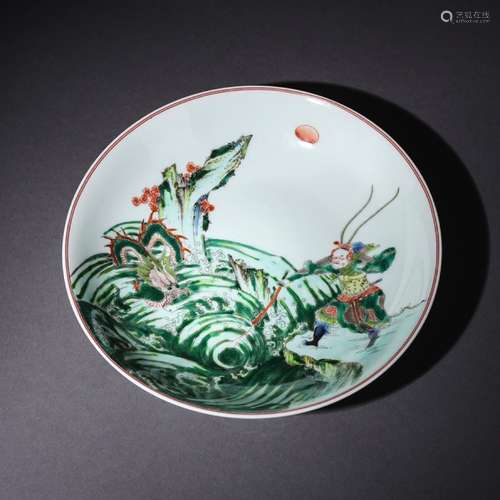 A Chinese Famille Verte Colored Drawing Floral Porcelain Plate