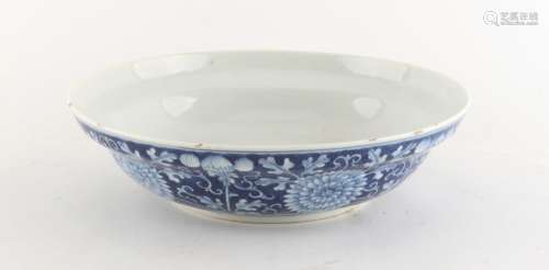 Property of a lady - a Chinese blue & white ogee shaped dish or shallow bowl, underglaze blue