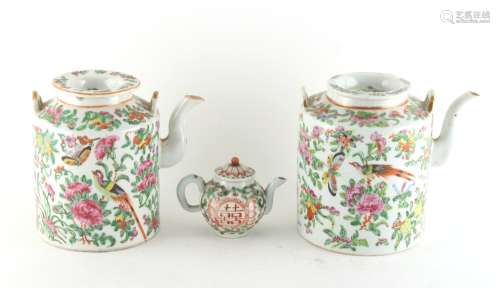 Property of a gentleman - two similar 19th century Chinese Canton famille rose teapots, each