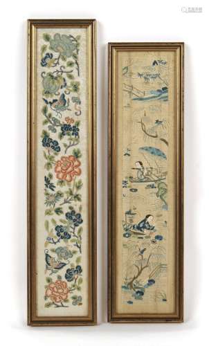 Property of a lady - two late 19th / early 20th century Chinese embroidered silk sleeve panels, in