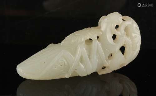 A Chinese carved white jade model of an insect, possibly a cricket, probably Qing Dynasty, 18th /