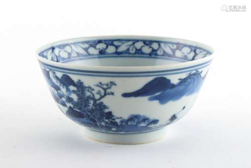 Property of a gentleman of title - a Chinese blue & white bowl, painted with a continuous scene of
