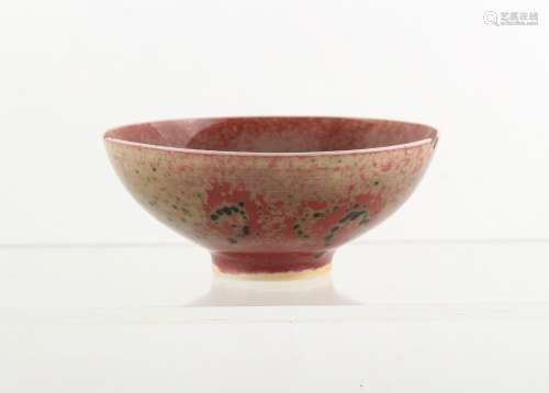 Property of a deceased estate - a Chinese peach bloom tea bowl, underglaze blue Kangxi 6-character