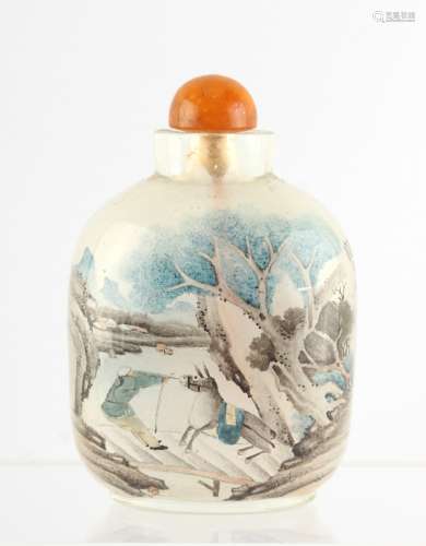 Property of a lady - a Chinese inside painted glass snuff bottle, one side painted with a