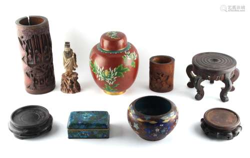 Property of a lady - a group of nine assorted Chinese items comprising a cloisonne ginger jar with