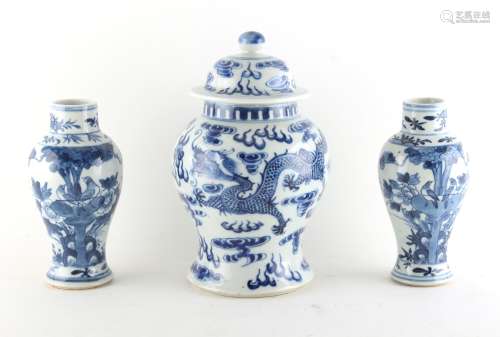 Property of a gentleman - a 19th century Chinese blue & white baluster vase & cover, painted with