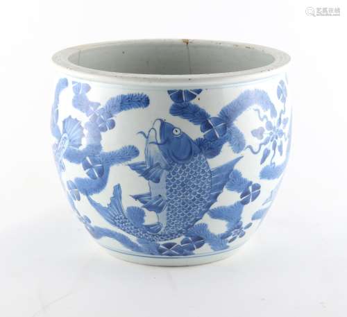 Property of a lady - a 19th century Chinese blue & white fish bowl planter, painted with a
