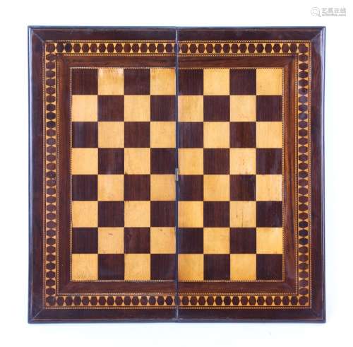 Property of a lady - a late 19th century huanghuali & parquetry folding chess board or games
