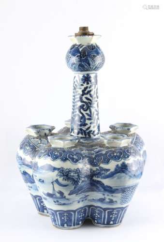 Property of a deceased estate - a Chinese blue & white crocus vase, 19th century, mounted as a
