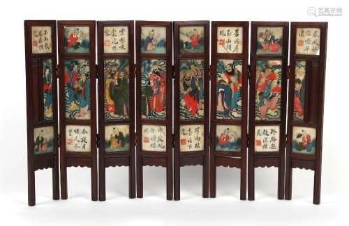Property of a gentleman - a late 19th century Chinese hongmu & painted alabaster eight panel table