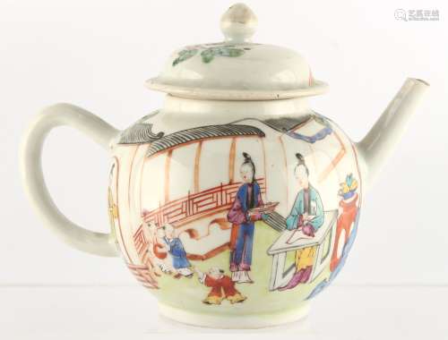 Property of a gentleman - an 18th century Chinese famille rose teapot, painted with ladies & boys in