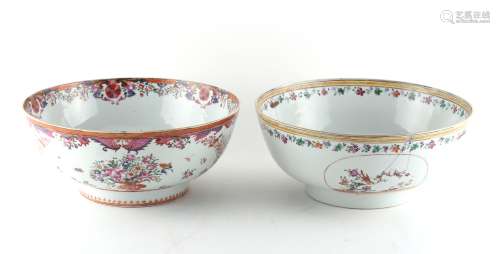 Property of a deceased estate - two 18th century Chinese famille rose punch bowls, damages &