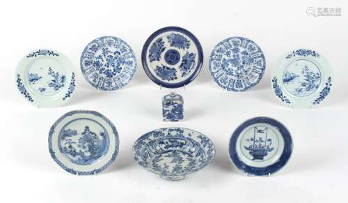 Property of a lady - a group of nine Chinese blue & white porcelain items, all 18th century,