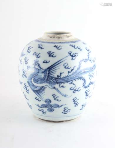 Property of a lady - a Chinese blue & white phoenix jar, Kangxi period (1662-1722), of ovoid form,