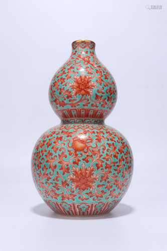 chinese qing dynasty red glazed porcelain gourd vase