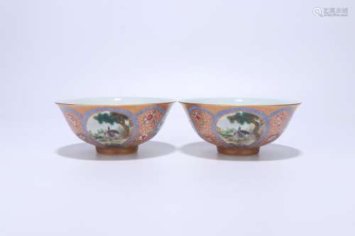 pair of chinese qing dynasty red glazed porcelain bowls