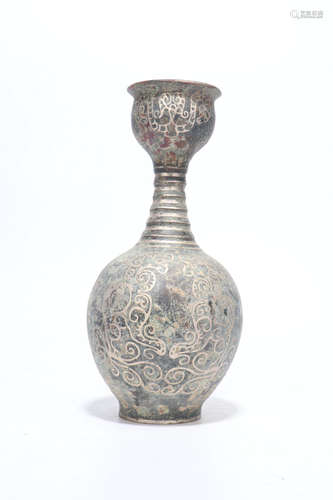 chinese gold-silver-inlaid bronze wine vessel