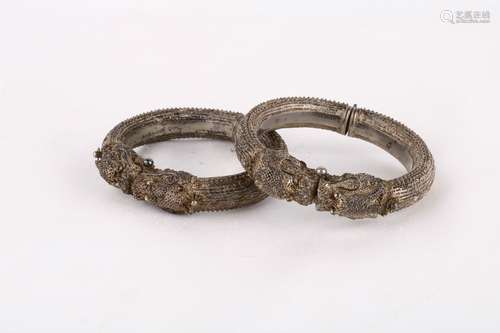 pair of chinese qing dynasty silver bracelets