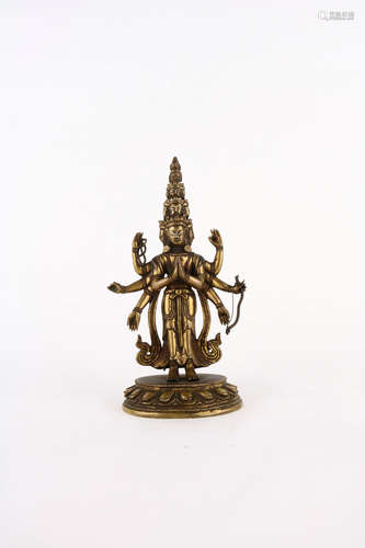 chinese qing dynasty gilt bronze guanyin statue