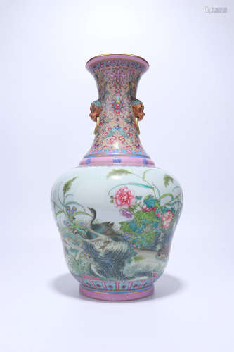 chinese qing dynasty famille rose porcelain binaural vase