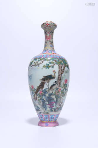 chinese qing dynasty famille rose porcelain garlic mouth vase