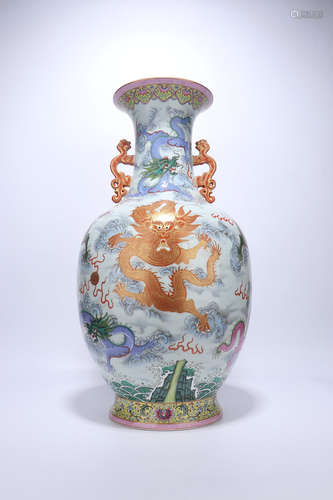 chinese qing dynasty famille rose porcelain binaural vase