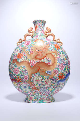 chinese qing dynasty famille rose porcelain moon flask