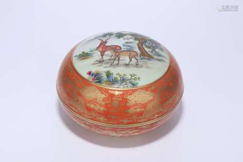 chinese qing dynasty red glazed porcelain covered box