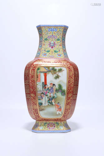 chinese qing dynasty famille rose porcelain octagonal vase