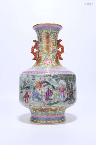 chinese qing dynasty famille rose porcelain binaural vase