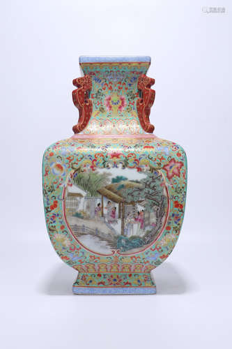 chinese qing dynasty famille rose porcelain square vase