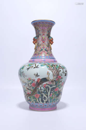 chinese qing dynasty famille rose porcelain binaural vase