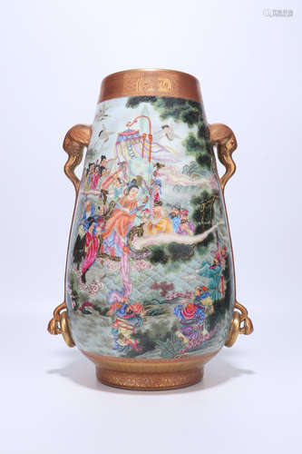 chinese qing dynasty famille rose porcelain elephant ear vase